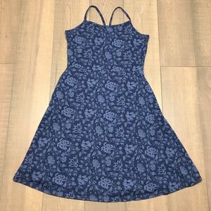 Pact Organic Dress Womens Size XL Blue Fit & Flare Floral Batik Sleeveless Beach